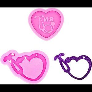 2PCS Glossy Shiny Doctor NR Nurse Stethoscope Heart Shape Group Keychain Silicon